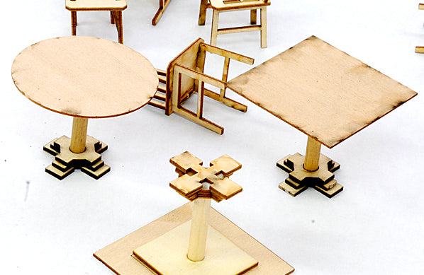 Cafe/Bar Tables, Round or Square Top, 4 per Kit - F scale 1:20.3 kit ...